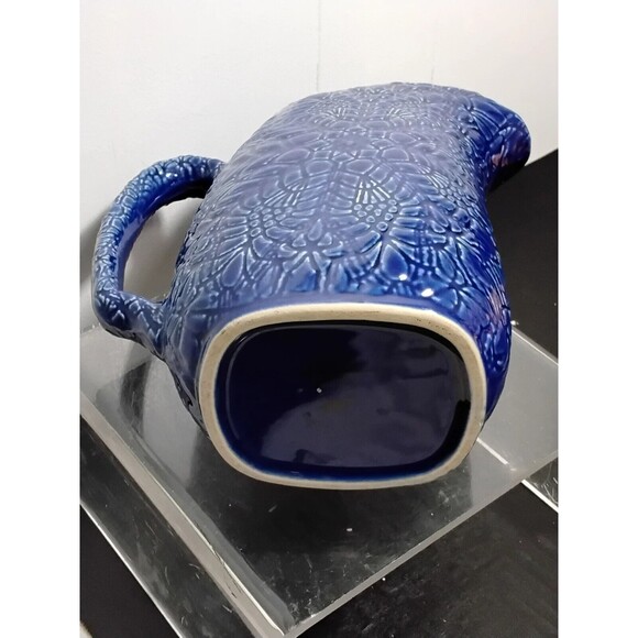 Beaver Farm Pottery Floral Cobalt Blue Water Pitcher  Ice Tea - Picture 7 of 7